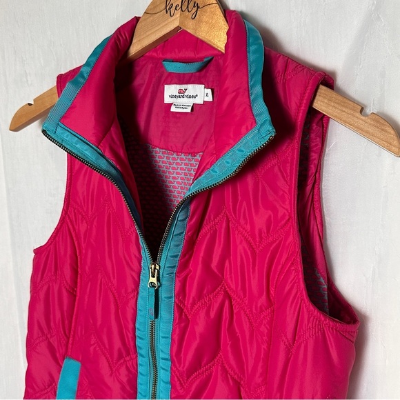 Vineyard Vines Pink Blue Quilted Down Puffer Vest Zip Up Cozy Outerwear | Sz XS - Picture 13 of 17